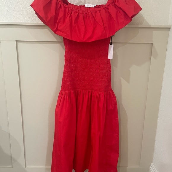NWT ASTR The Label Off the Shoulder Cotton Red Ruffle Midi Dress Size Sm… - Picture 8 of 16